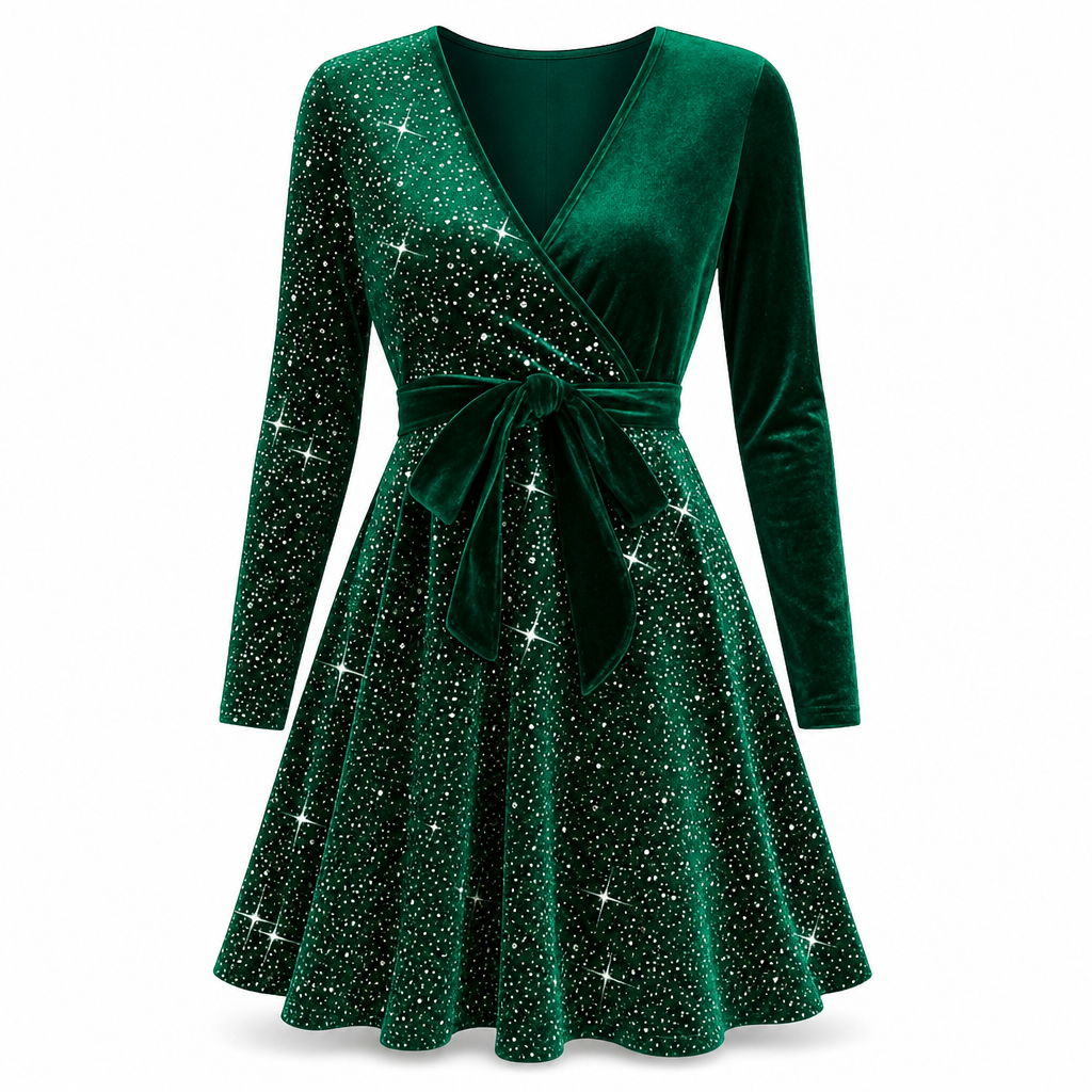 Roche femme moulante à sequins sexy avec col en V et ourlet asymétrique