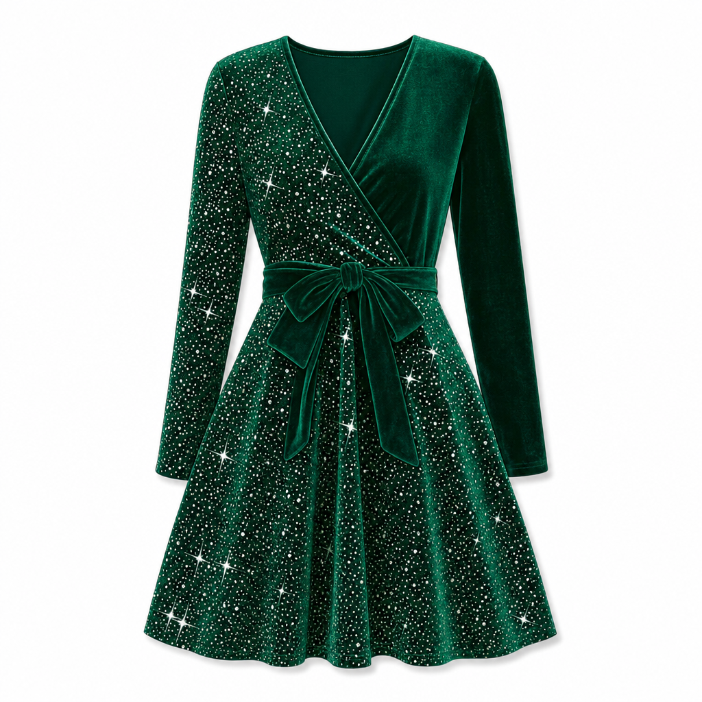 Roche femme moulante à sequins sexy avec col en V et ourlet asymétrique