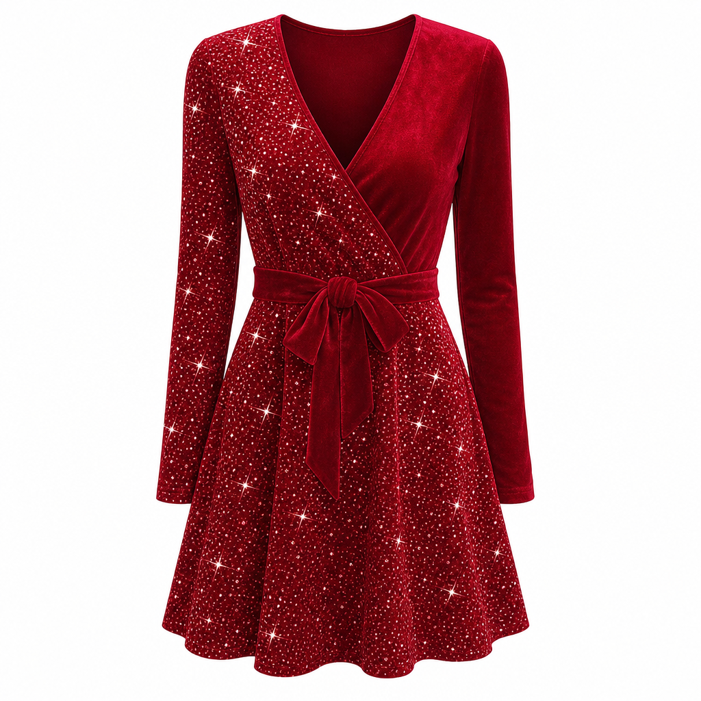 Roche femme moulante à sequins sexy avec col en V et ourlet asymétrique