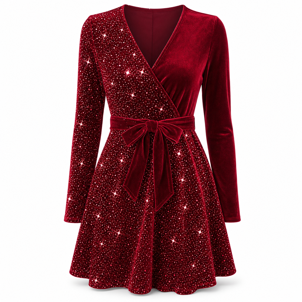 Roche femme moulante à sequins sexy avec col en V et ourlet asymétrique