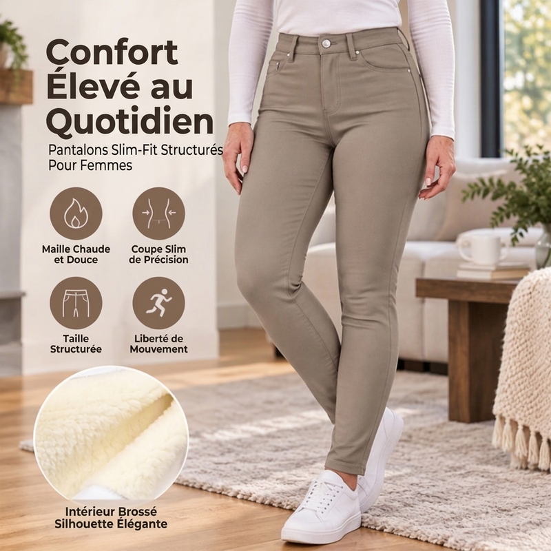 Pantalon skinny taille haute à doublure pelucheuse pour femme