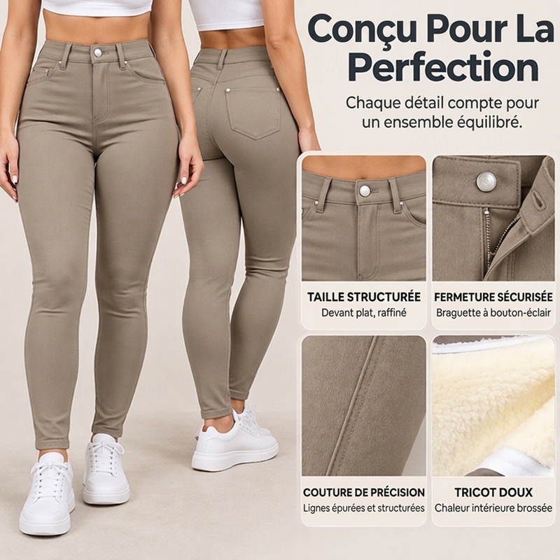 Pantalon skinny taille haute à doublure pelucheuse pour femme