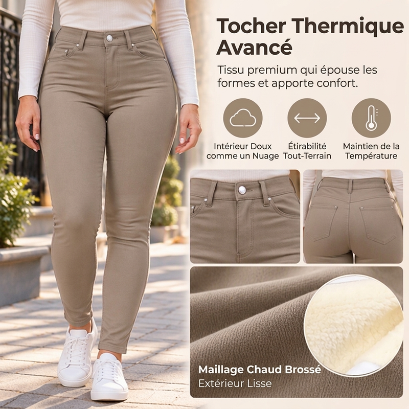 Pantalon skinny taille haute à doublure pelucheuse pour femme