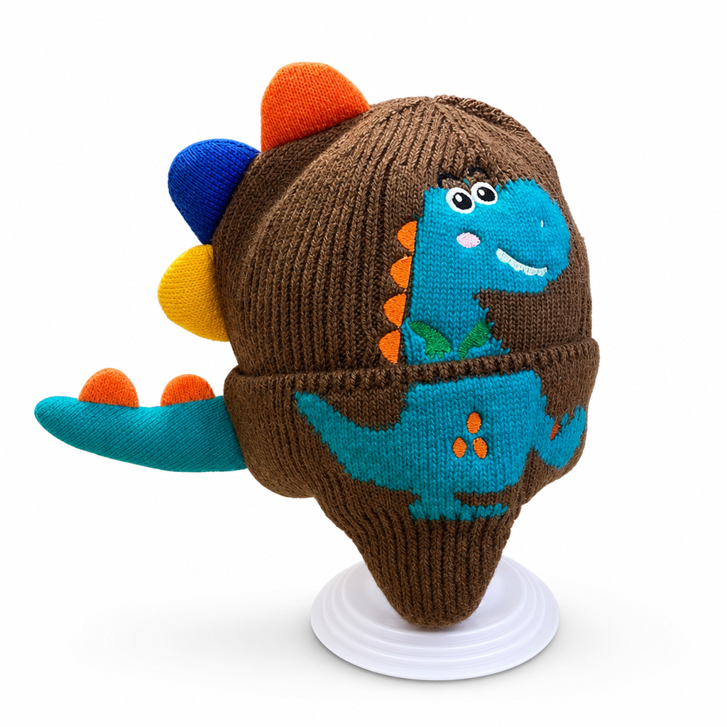 Bonnet en tricot dinosaure mignon pour tout-petits et enfants, bonnet d'hiver épais et chaud, coupe-vent avec protections d'oreilles pour garçons et filles