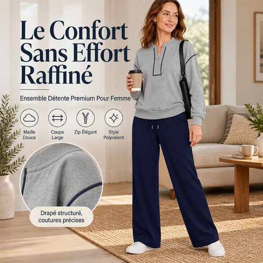 Ensemble femme top à manches longues demi-zippé et pantalon large