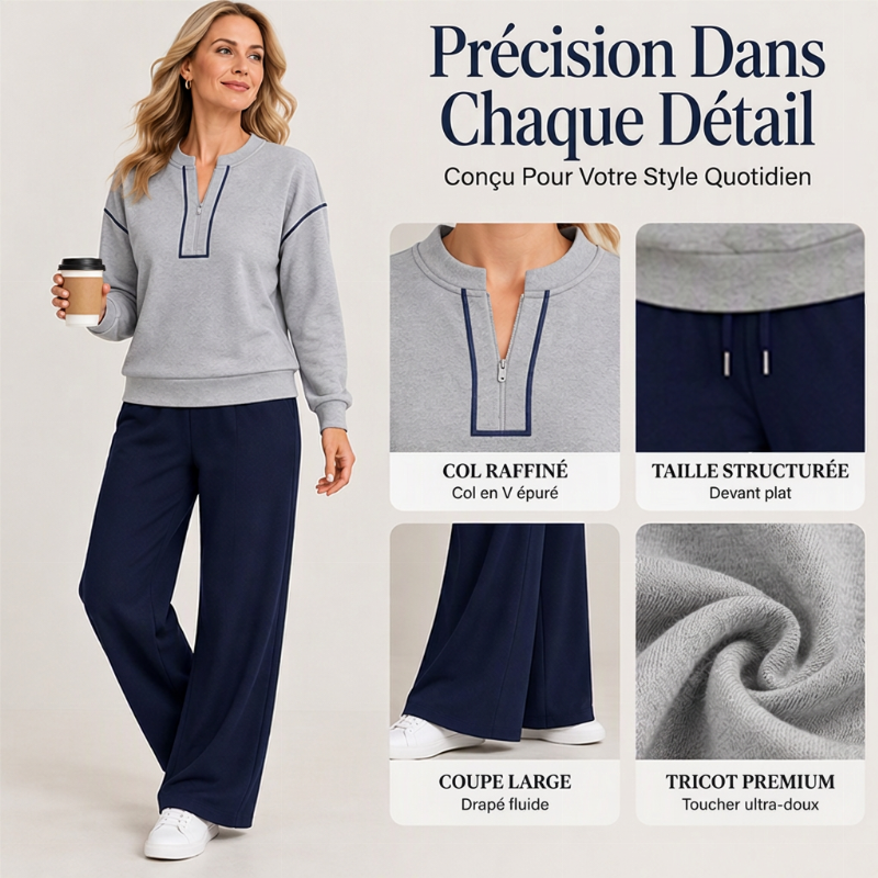 Ensemble femme top à manches longues demi-zippé et pantalon large