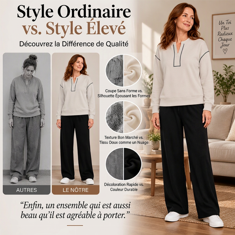 Ensemble femme top à manches longues demi-zippé et pantalon large