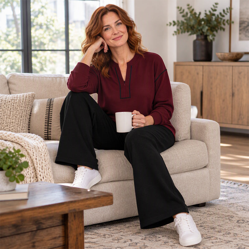 Ensemble femme top à manches longues demi-zippé et pantalon large
