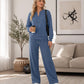 Ensemble femme top à manches longues demi-zippé et pantalon large