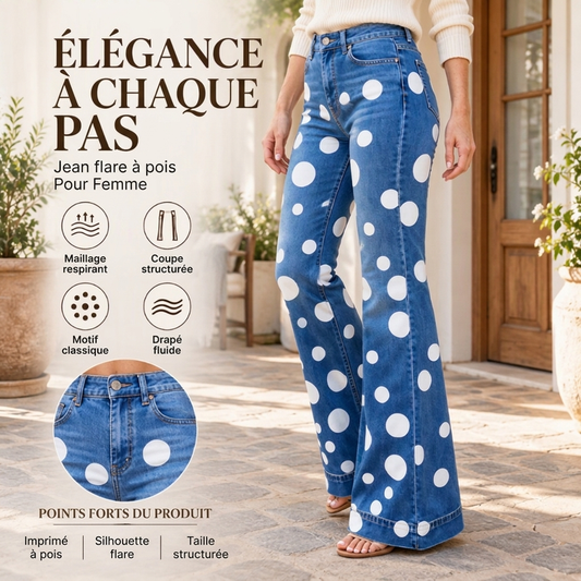 Jeans évasés à pois et taille haute pour femmes