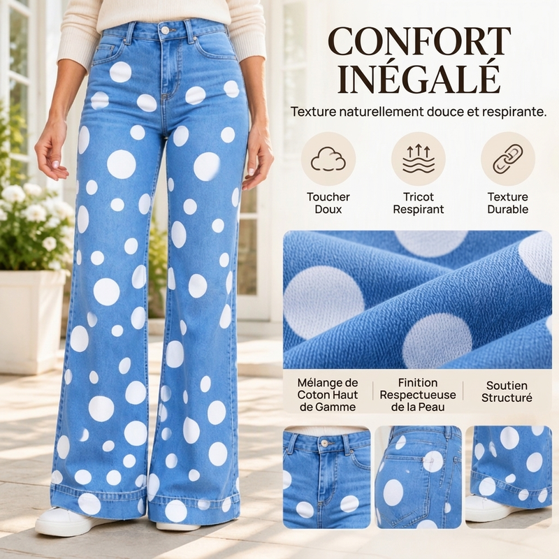 Jeans évasés à pois et taille haute pour femmes