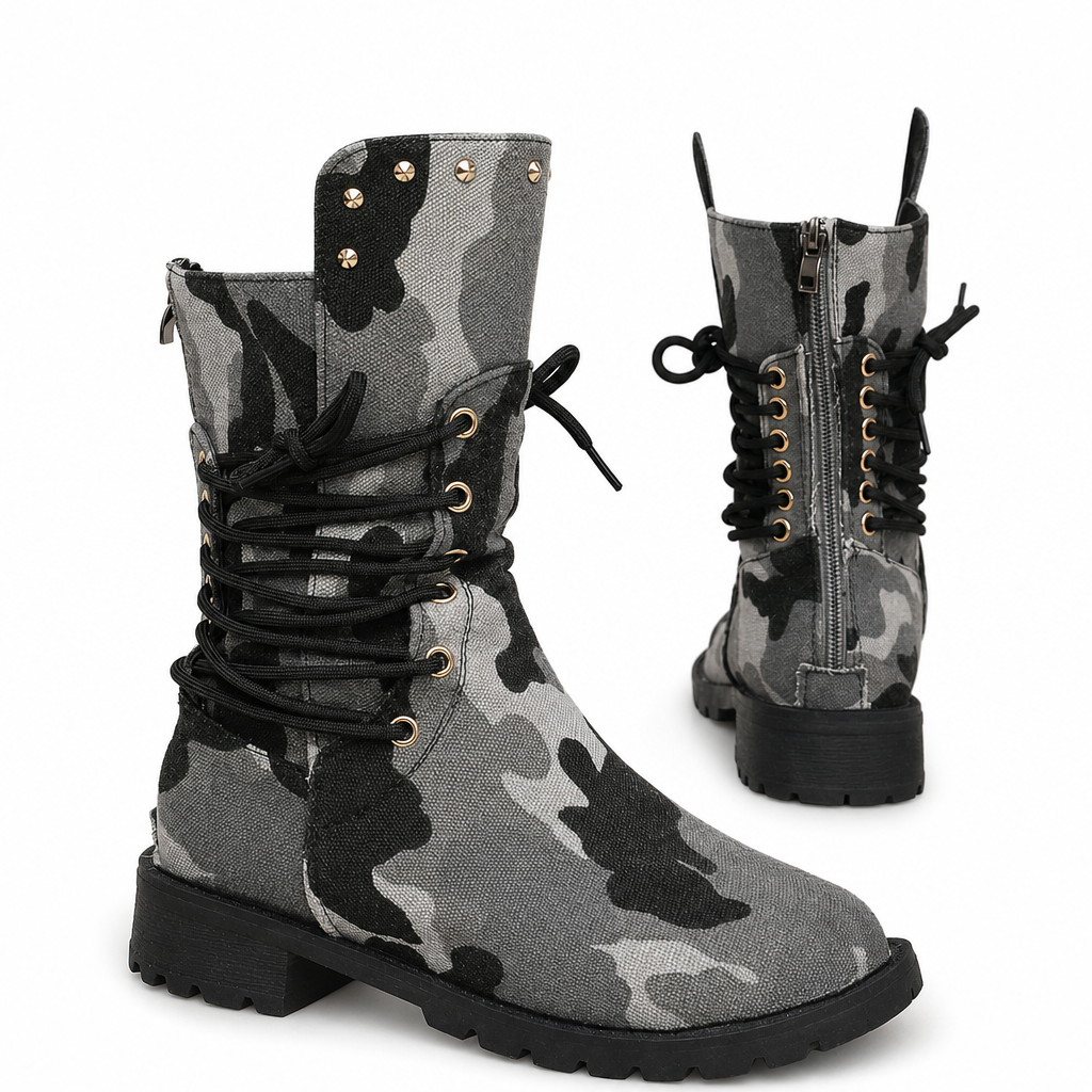 Bottes hautes occidentales rétro style cowboy pour femmes, grandes tailles, bottes hautes à rivets et motif camouflage