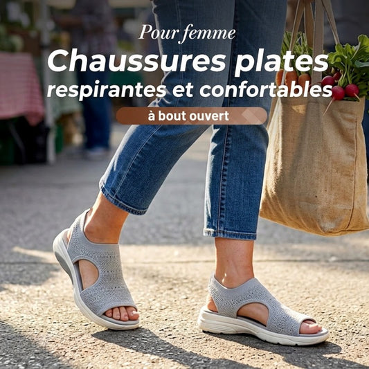 Sandales d'été confortables, respirantes, plates et à bout ouvert pour femmes