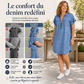 ⌛Offre à durée limitée – Robe-chemise décontractée en jean pour femme, coupe ample, revers, manches courtes, fermeture éclair et poches