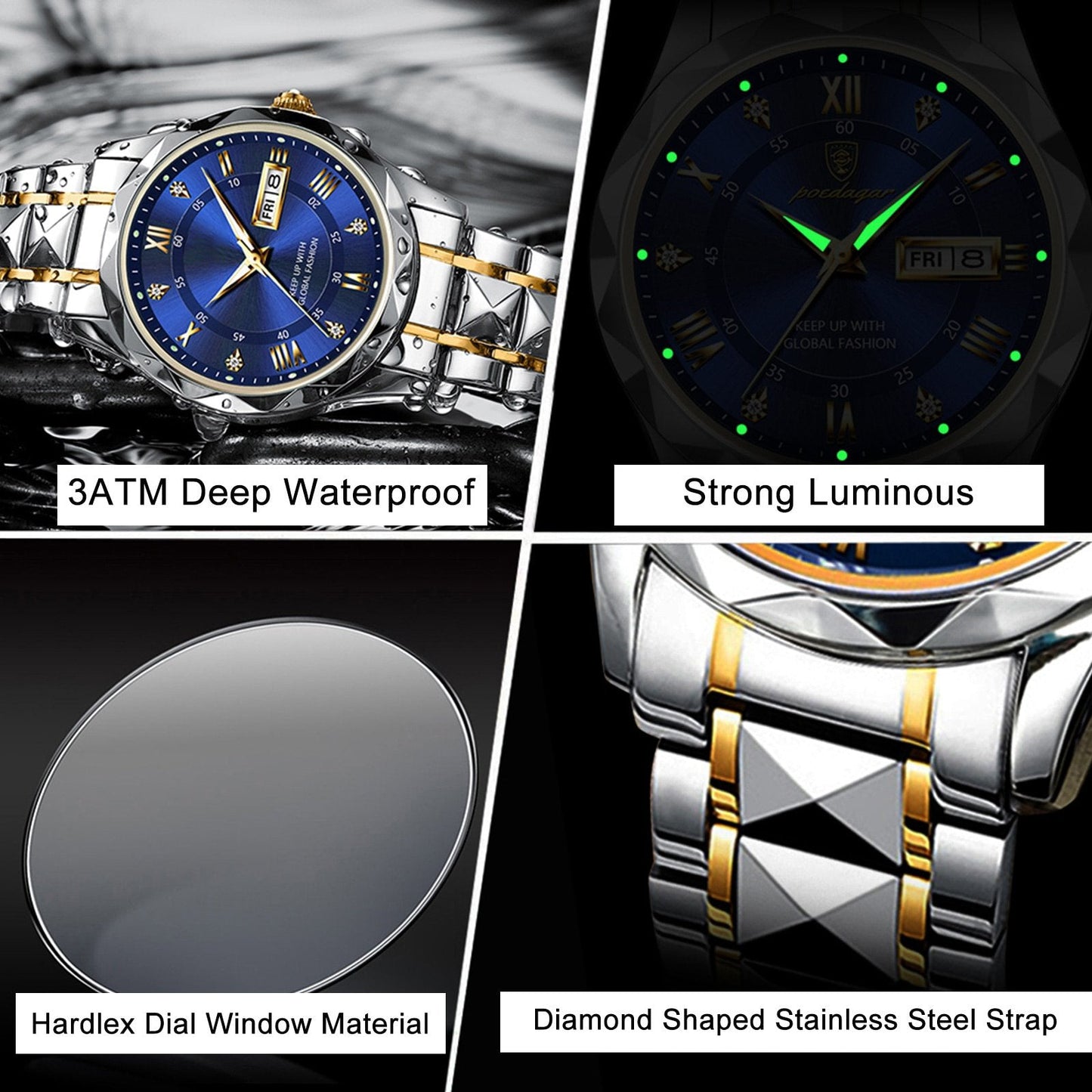 Montre-bracelet de luxe pour homme, résistante à l'eau et aux couleurs luminescentes