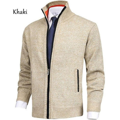 Veste de cardigan en tricot à col montant de couleur unie pour hommes