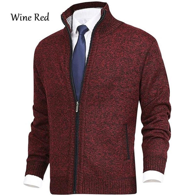 Veste de cardigan en tricot à col montant de couleur unie pour hommes