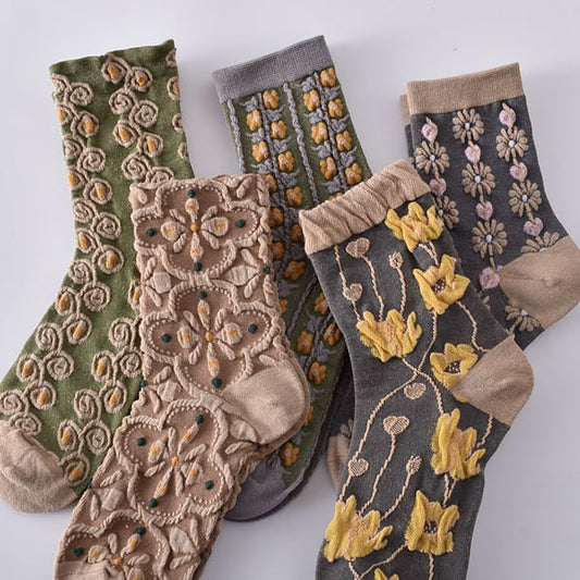 Chaussettes en coton à fleurs pour femmes (10 paires)