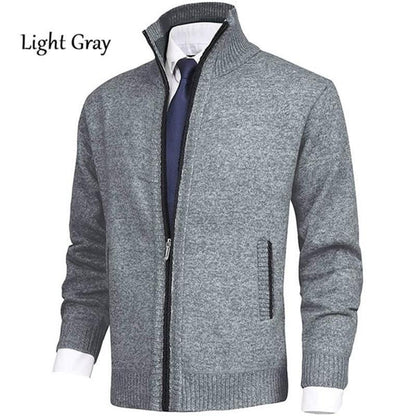 Veste de cardigan en tricot à col montant de couleur unie pour hommes