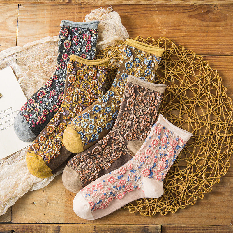 💕💕 Cette semaine, 48% de réduction - Achetez 1 obtenez 1 gratuitement🌼Dame Chaussettes en Coton Rétro