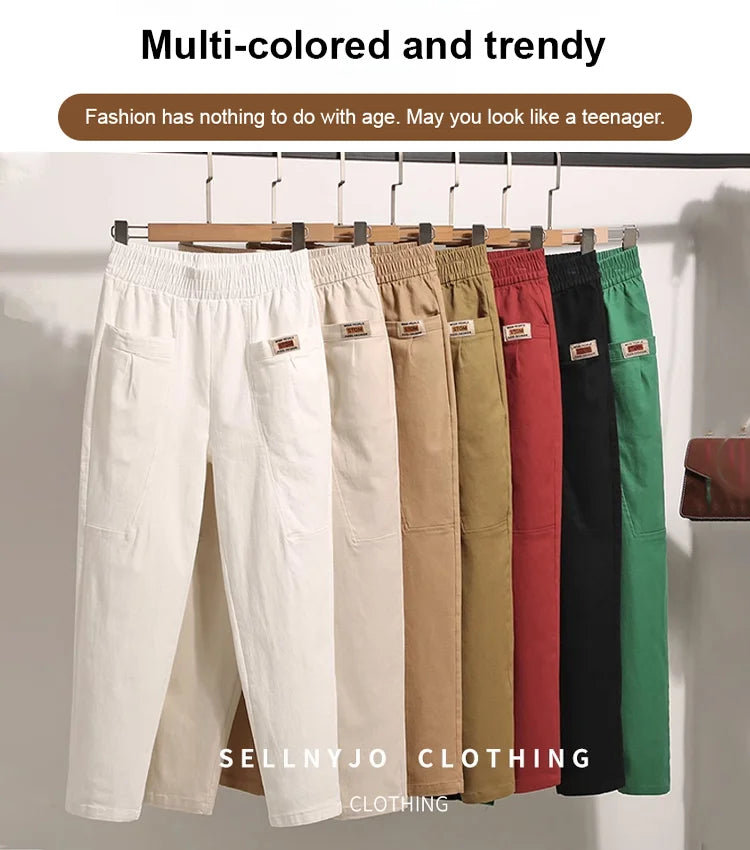 Pantalon à ceinture en coton extensible pour femmes