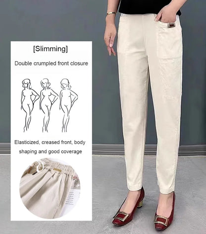 Pantalon à ceinture en coton extensible pour femmes