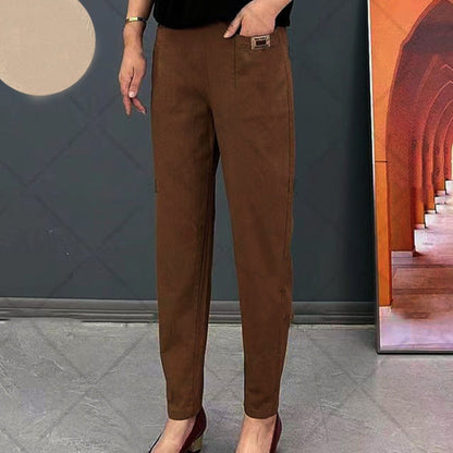 Pantalon à ceinture en coton extensible pour femmes