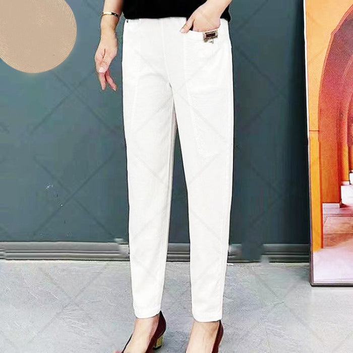 Pantalon à ceinture en coton extensible pour femmes