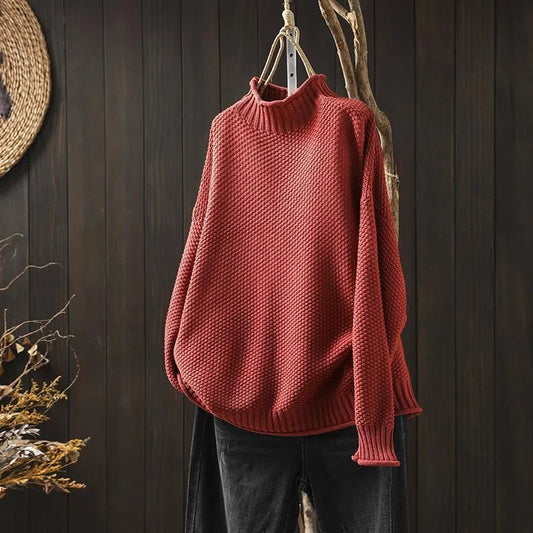 Meilleur cadeau pour elle - Pull rétro tricoté sans serrer avec un col roulé pour les femmes