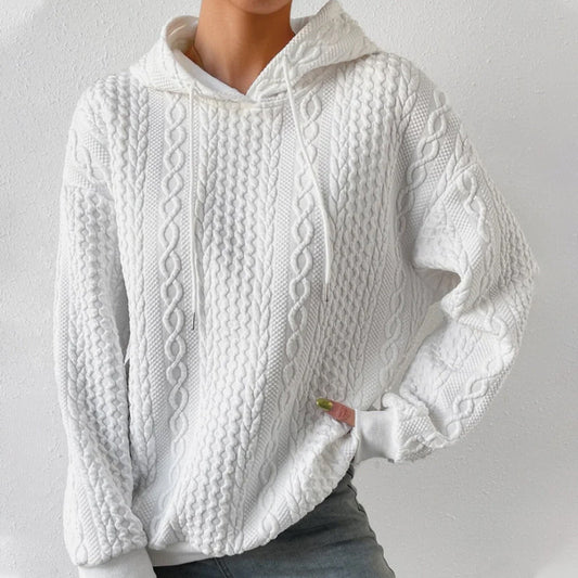Sweat à capuche en jacquard à épaules tombantes pour femmes