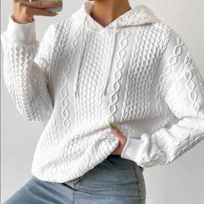 Sweat à capuche en jacquard à épaules tombantes pour femmes