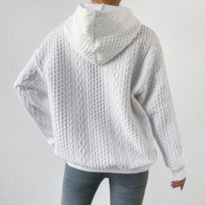 Sweat à capuche en jacquard à épaules tombantes pour femmes